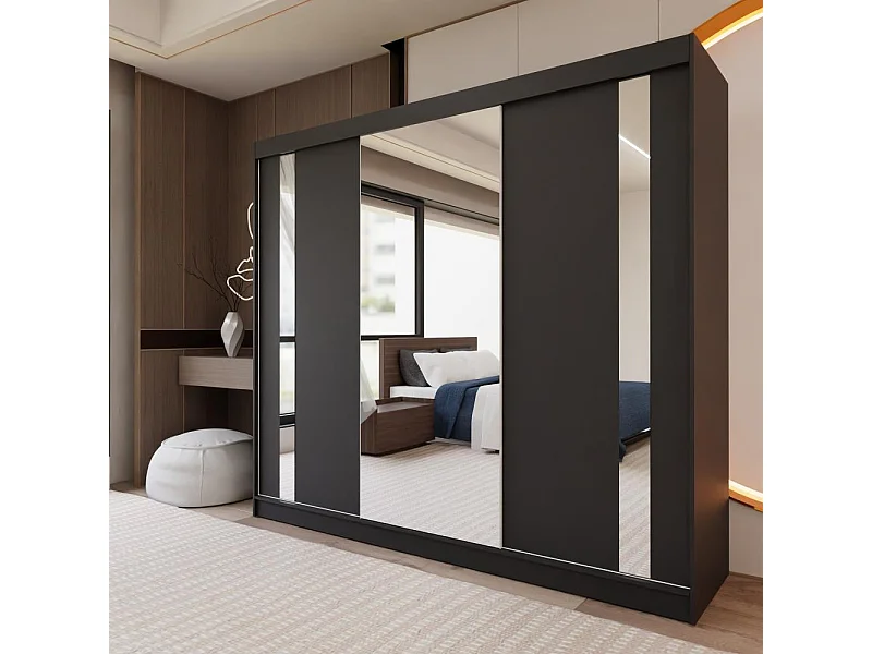 ARMOIRE A PORTES FERMÉES Gaja 240/216/61 noir avec miroir et inserts de tiroirs