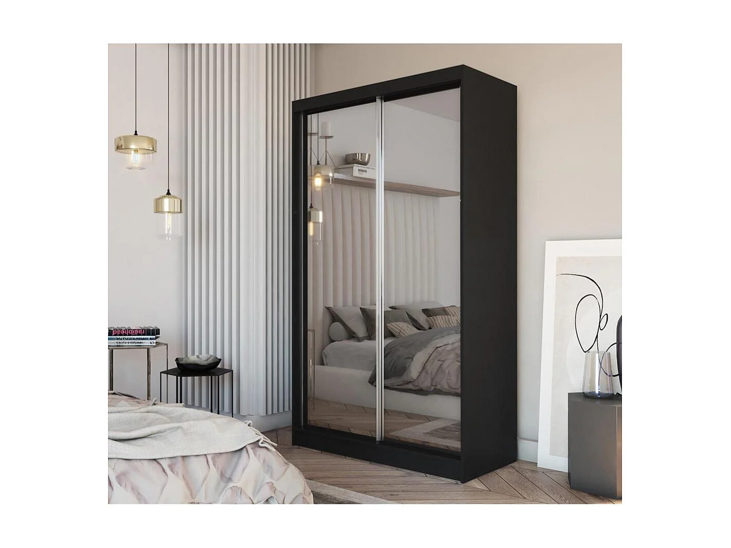 ARMOIRE À PORTES FERMÉES Debra 120/216/61 noir avec miroir