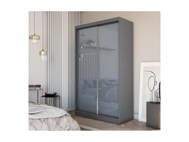 ARMOIRE À PORTES FERMÉES Viva 150/216/61 graphite avec verre Lacobel et blocs-tiroirs