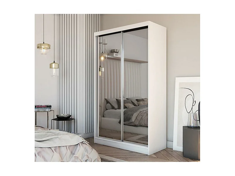 ARMOIRE A PORTES FERMÉES Debra 150/216/61 blanc avec miroir