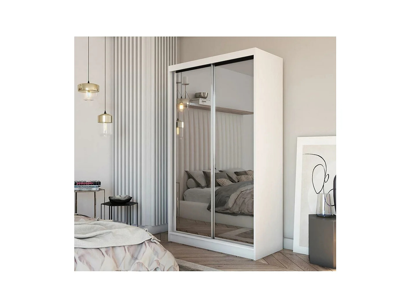 ARMOIRE A PORTES FERMÉES Debra 150/216/61 blanc avec miroir