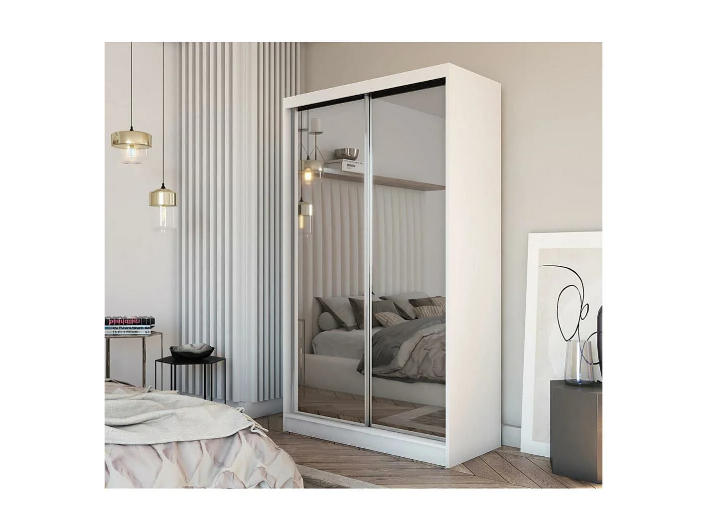 ARMOIRE A PORTES FERMÉES Debra 150/216/61 blanc avec miroir