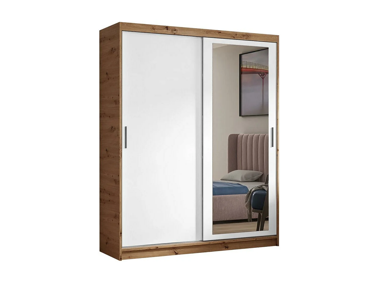 ARMOIRE A PORTES FERMÉES Hela 180/205/60 2 portes chêne Artisan/blanc avec tiroirs