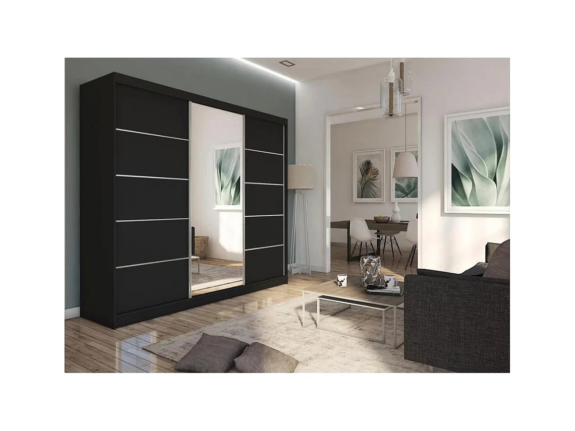 SCHWEBETÜRENSCHRANK Marika 240/216/61 schwarz mit Spiegel und Schubladen