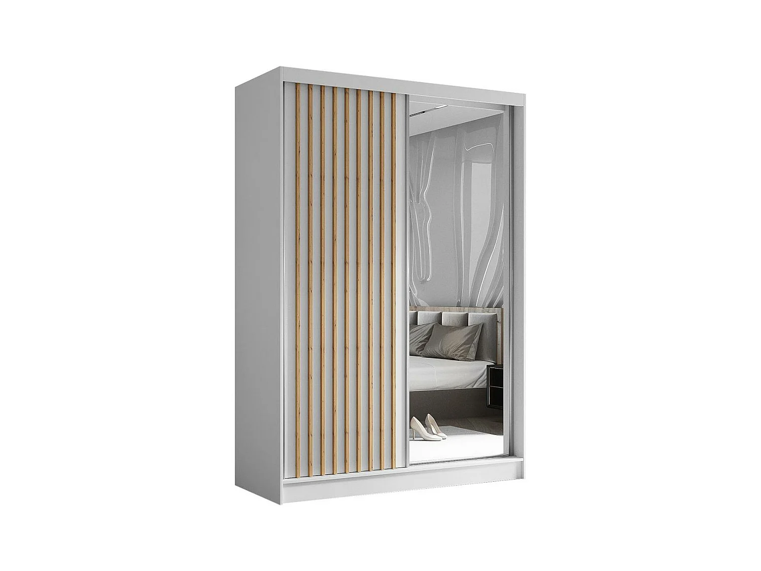 ARMOIRE A PORTES FERMÉES Helix 150/216/61 blanc+chêne artisanal