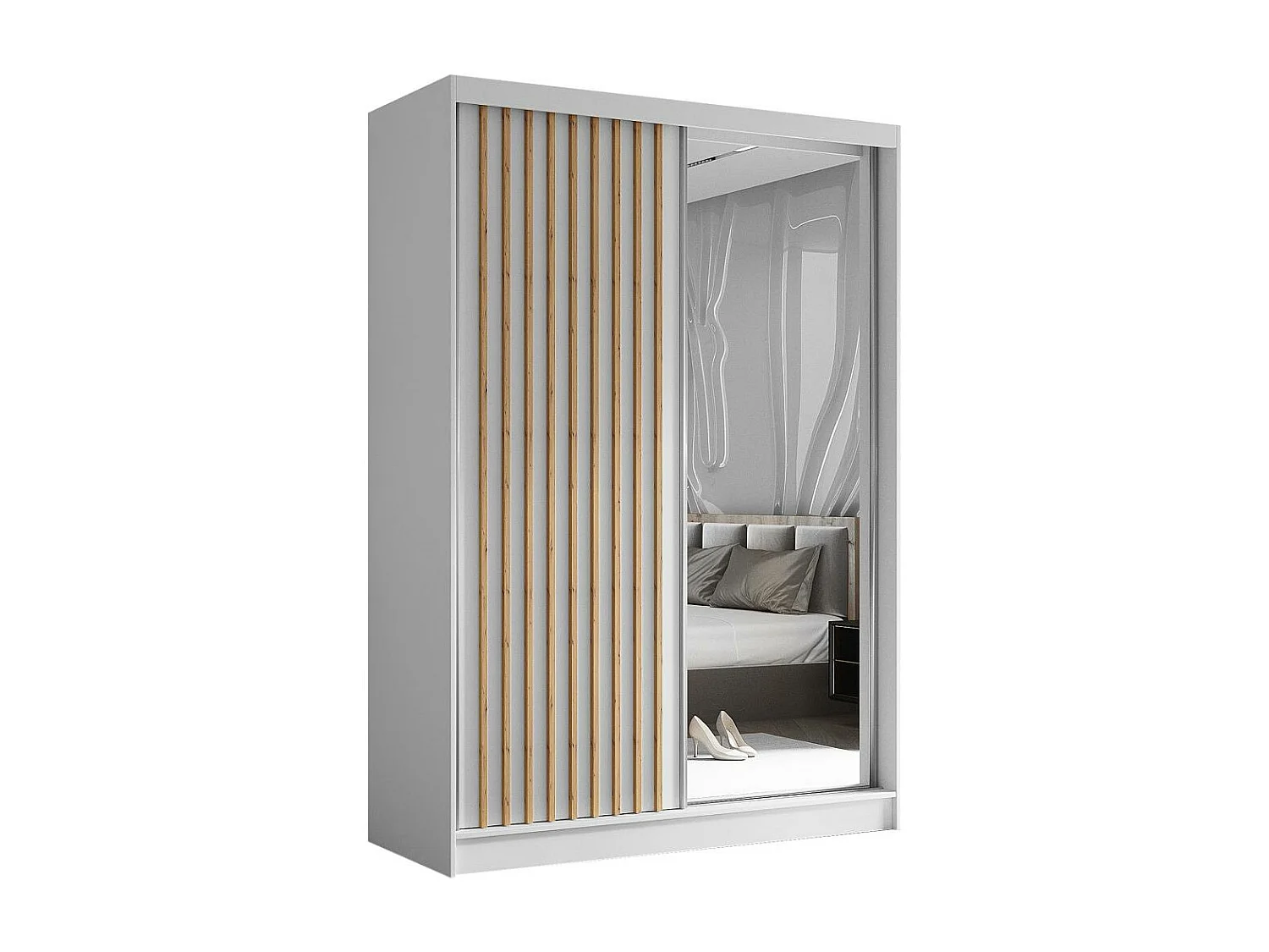 SCHWEBETÜRENSCHRANK Helix 150/216/61 weiß+eiche artisan