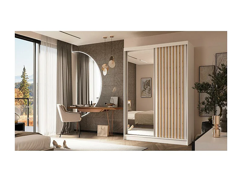 ARMOIRE A PORTES FERMÉES Helix 150/216/61 blanc+chêne artisanal