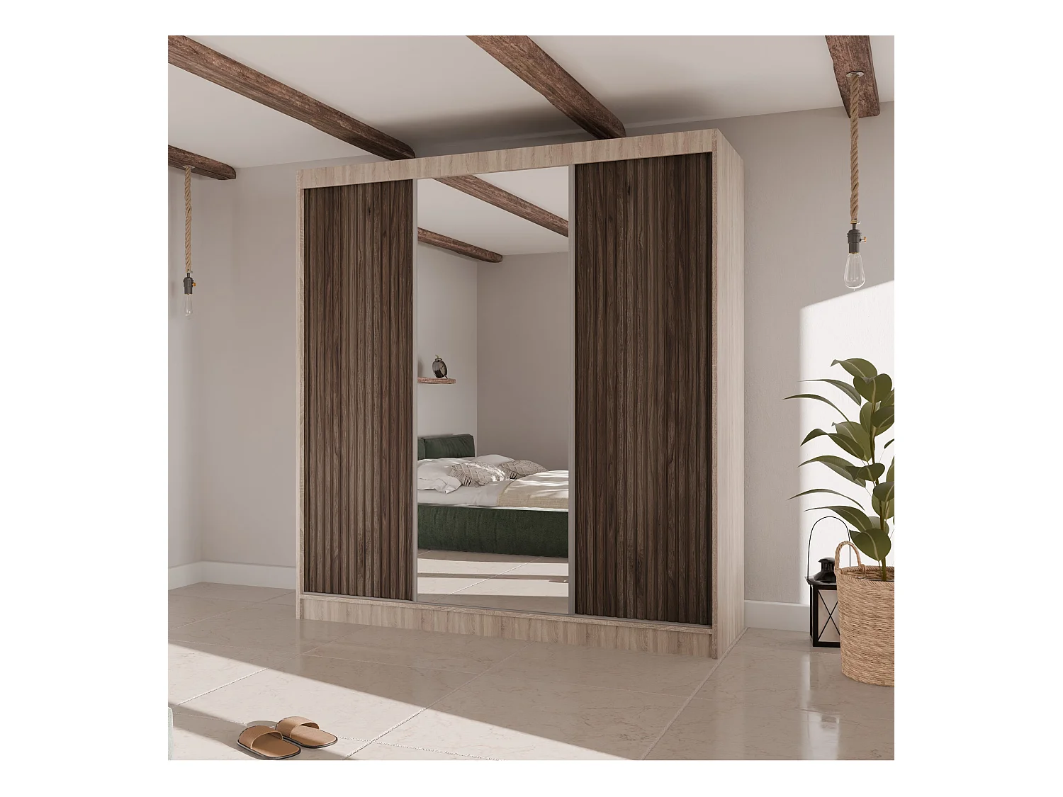 SCHWEBETÜRENSCHRANK Ramos II 200/61/215 eiche sonoma+holzfarben