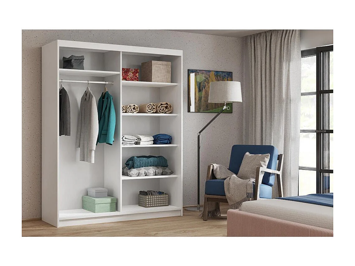 ARMOIRE A PORTES FERMÉES Donatello 160/205/60 2 portes blanc avec miroir