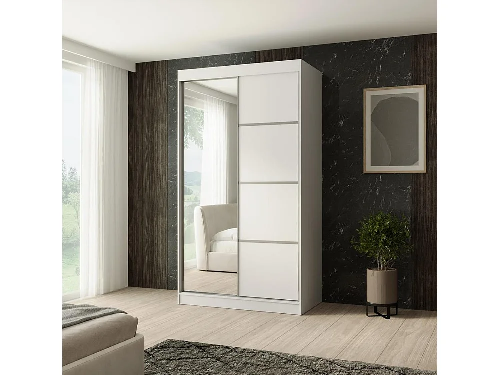 ARMOIRE À PORTES FERMÉES Paco 120/215/61 2 portes blanc avec miroir