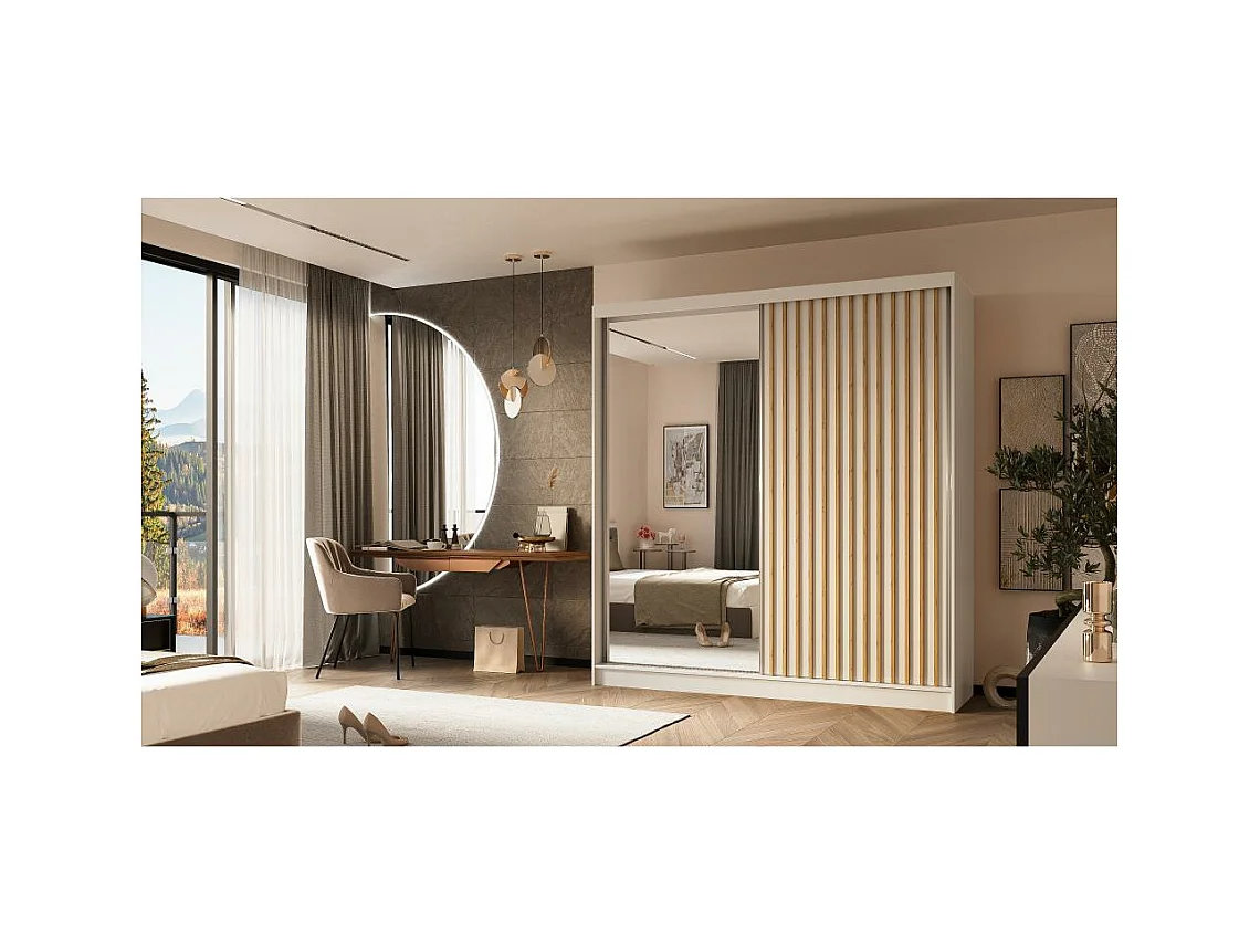 SCHWEBETÜRENSCHRANK Helix 200/216/61 weiß+eiche artisan