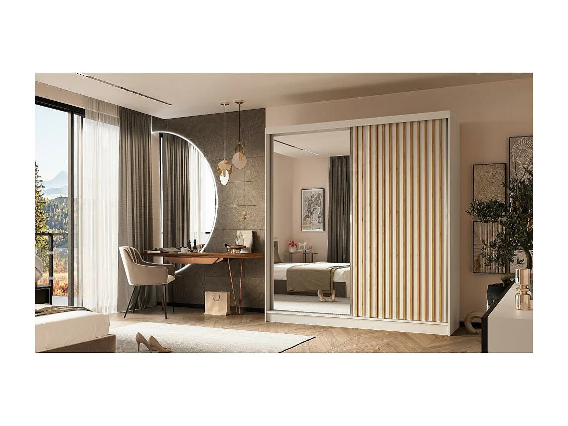 ARMOIRE A PORTES FERMÉES Helix 200/216/61 blanc+chêne artisanal