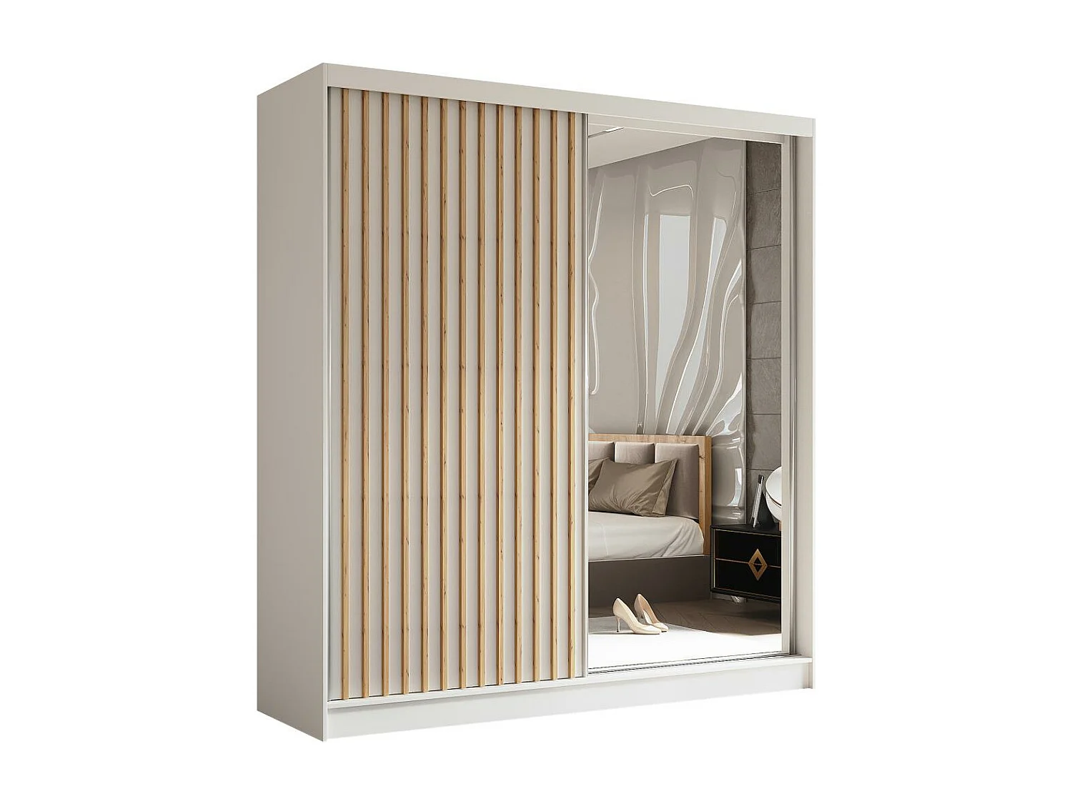 ARMOIRE A PORTES FERMÉES Helix 200/216/61 blanc+chêne artisanal