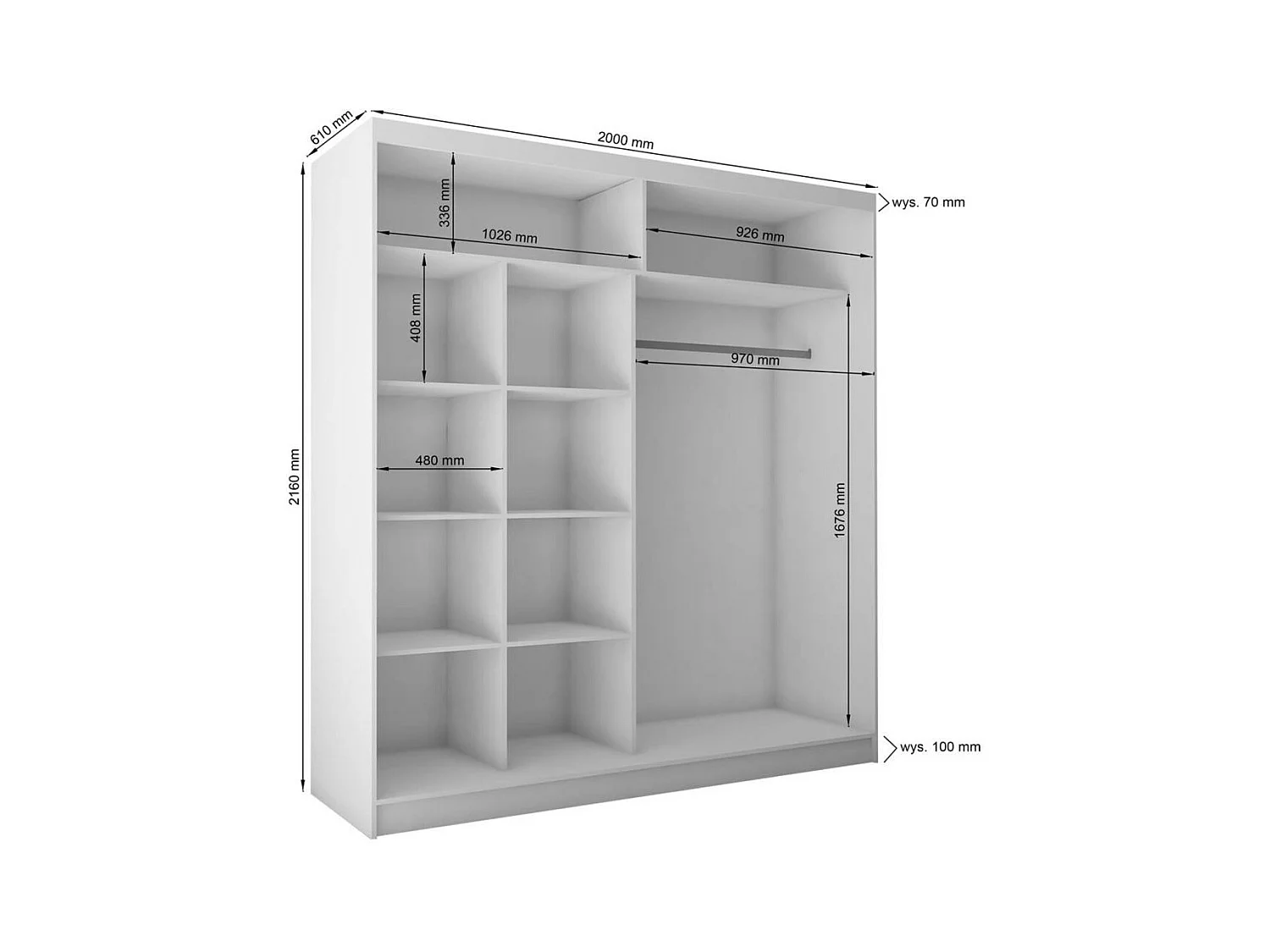 ARMOIRE À PORTES FERMÉES Gaja 200/216/61 chêne Artisan avec miroir et blocs-tiroirs