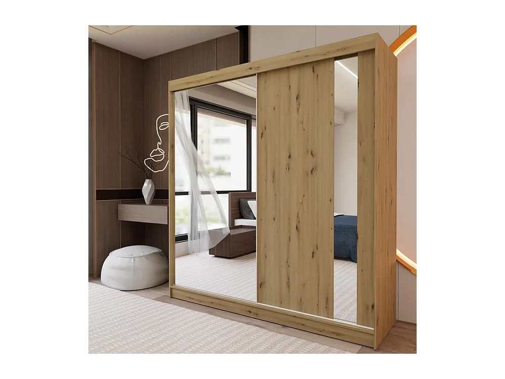 ARMOIRE À PORTES FERMÉES Gaja 200/216/61 chêne Artisan avec miroir et blocs-tiroirs
