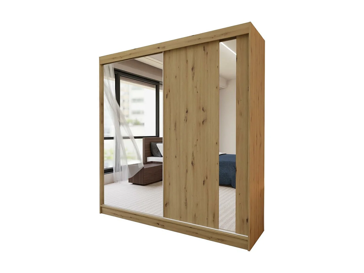 ARMOIRE À PORTES FERMÉES Gaja 200/216/61 chêne Artisan avec miroir et blocs-tiroirs