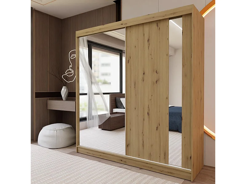 ARMOIRE À PORTES FERMÉES Gaja 200/216/61 chêne Artisan avec miroir et blocs-tiroirs