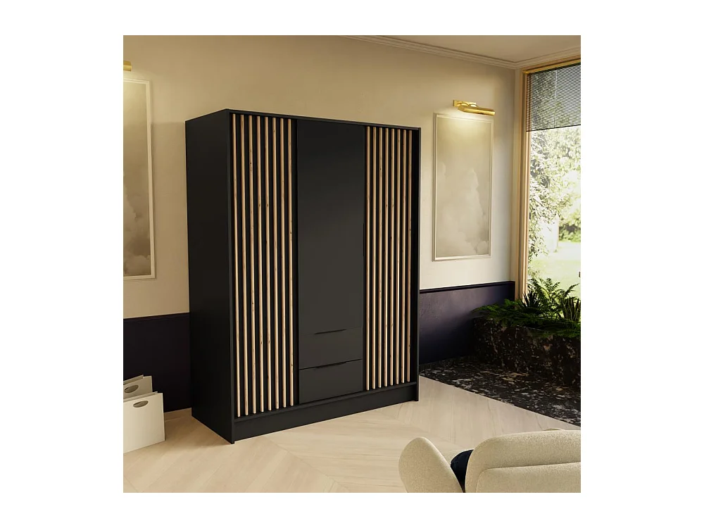 DREHTÜRENSCHRANK Nero 150/51/200 cm mit Lamellen schwarz