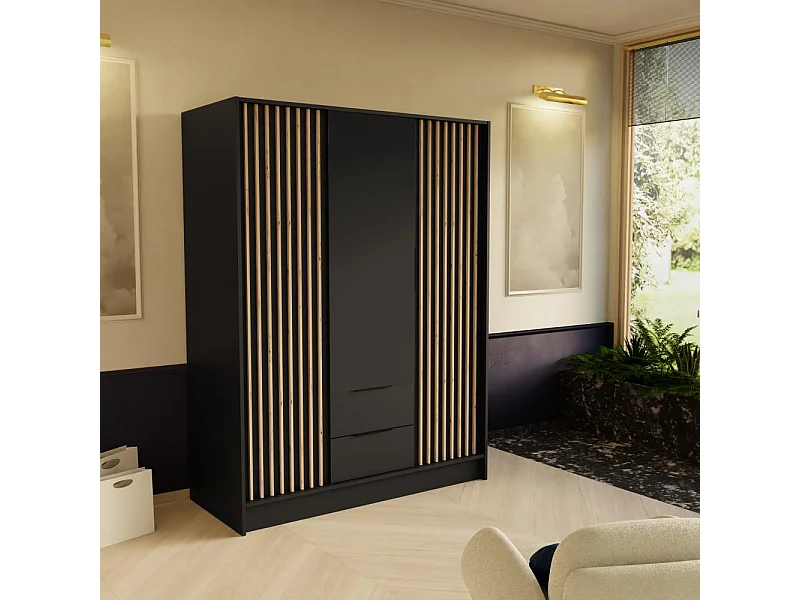 DREHTÜRENSCHRANK Nero 150/51/200 cm mit Lamellen schwarz