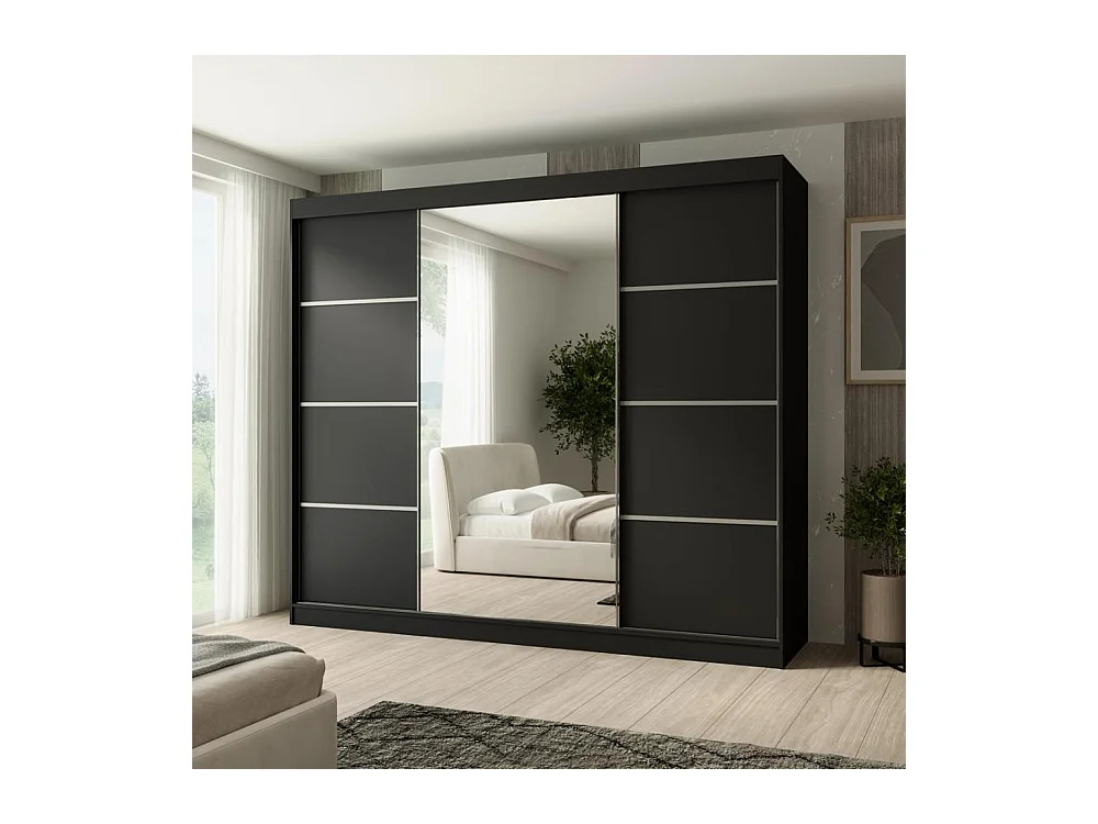 DRAAIDEURKAST Paco 250/215/61 3-deurs zwart met spiegel