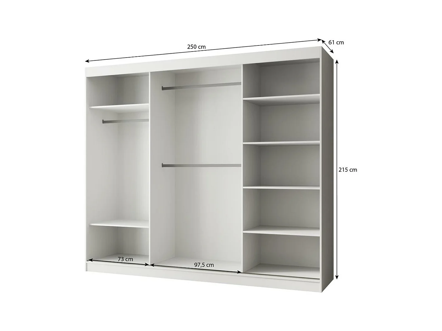 DRAAIDEURKAST Paco 250/215/61 3-deurs zwart met spiegel