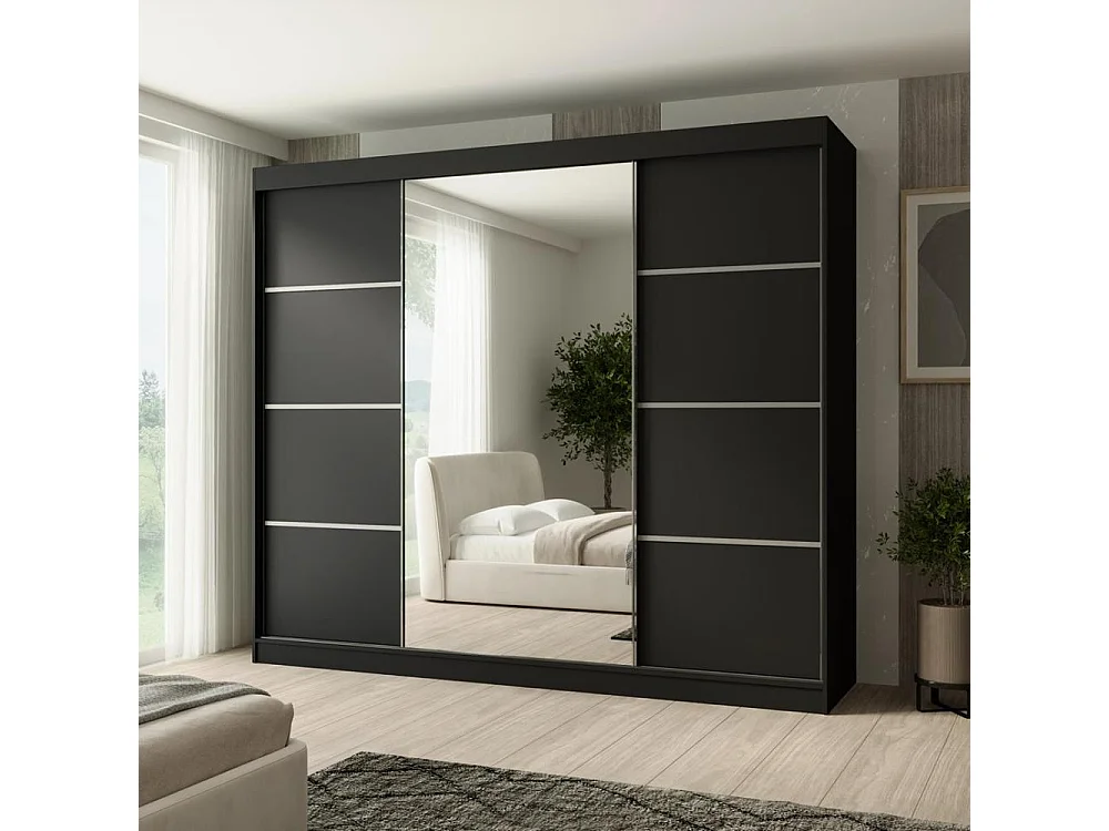 ARMOIRE A PORTES FERMÉES Paco 250/215/61 3 portes noir avec miroir