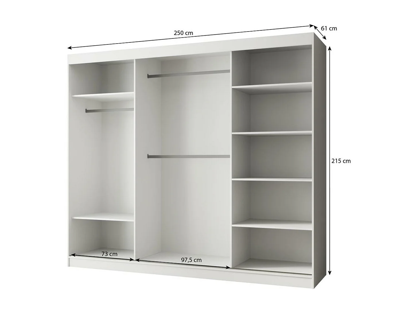 ARMOIRE A PORTES FERMÉES Paco 250/215/61 3 portes noir avec miroir