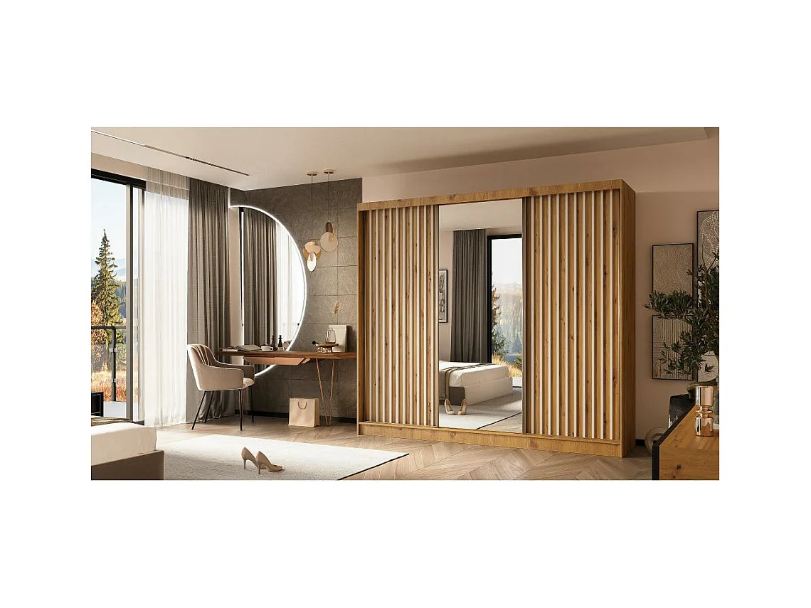 SCHWEBETÜRENSCHRANK Helix 240/216/61 eiche artisan+weiß mit Schubladeneinsätze