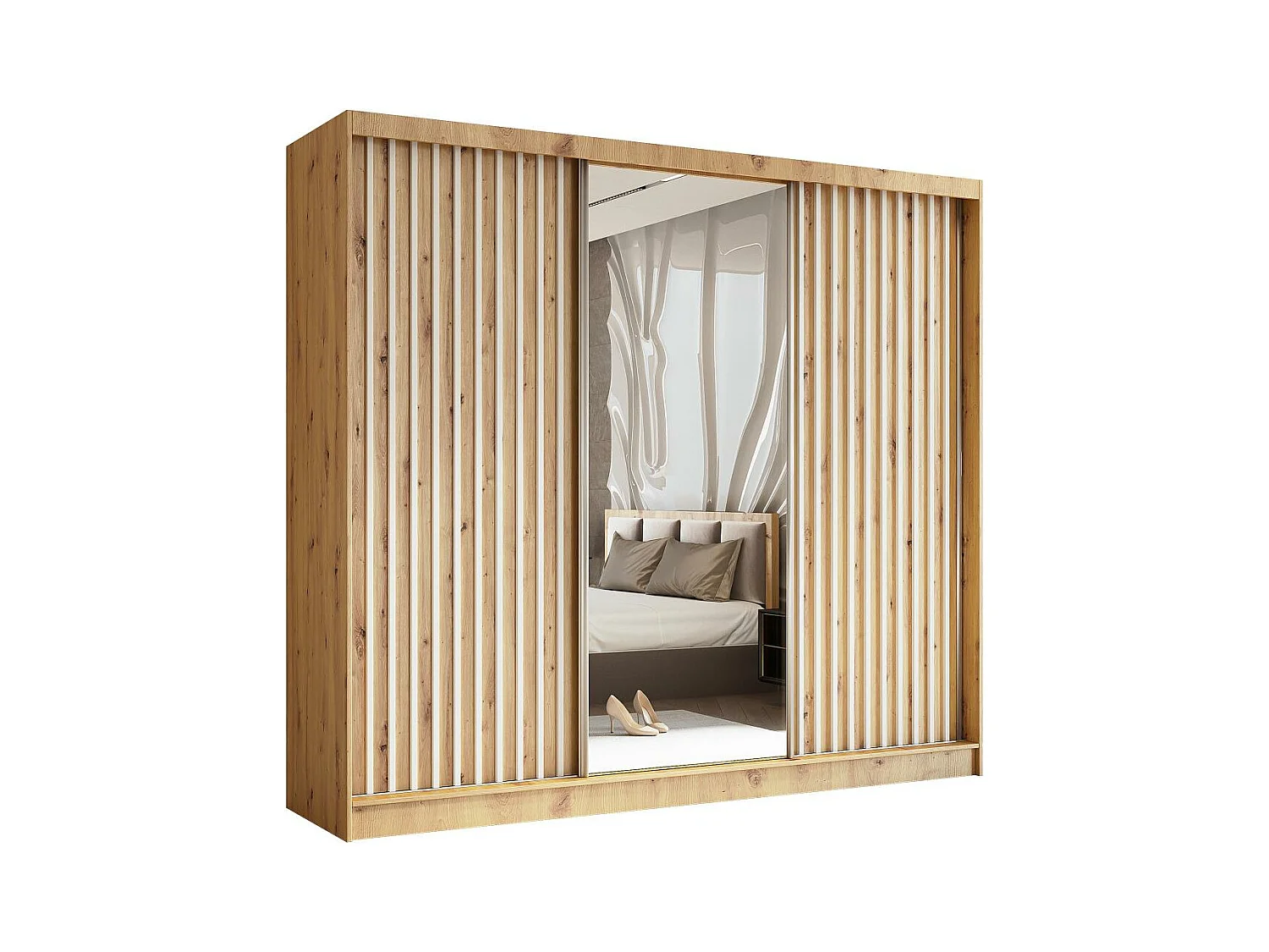 SCHWEBETÜRENSCHRANK Helix 240/216/61 eiche artisan+weiß mit Schubladeneinsätze