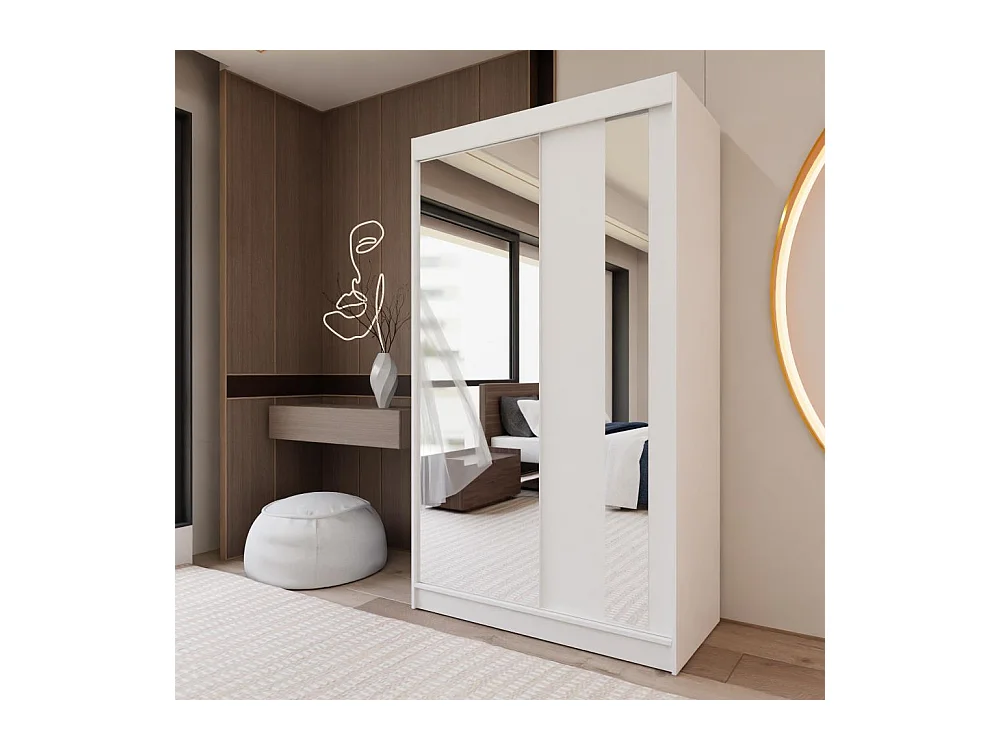 ARMOIRE A PORTES FERMÉES Gaja 120/216/61 blanc avec miroir et blocs-tiroirs