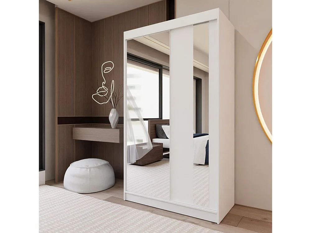 ARMOIRE A PORTES FERMÉES Gaja 120/216/61 blanc avec miroir et blocs-tiroirs