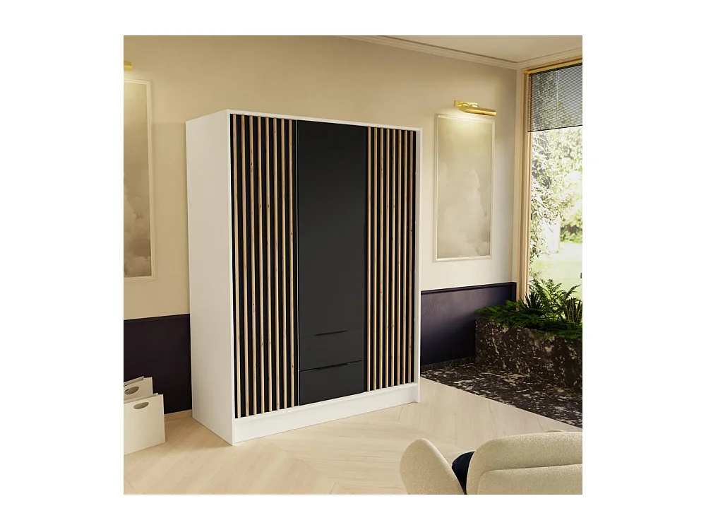 DREHTÜRENSCHRANK Nero 150/51/200 cm mit Lamellen weiß+schwarz