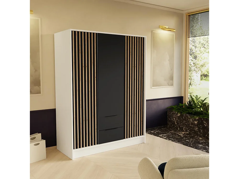 DRAAIDEURKAST Nero 150/51/200 cm met lamellen wit+zwart