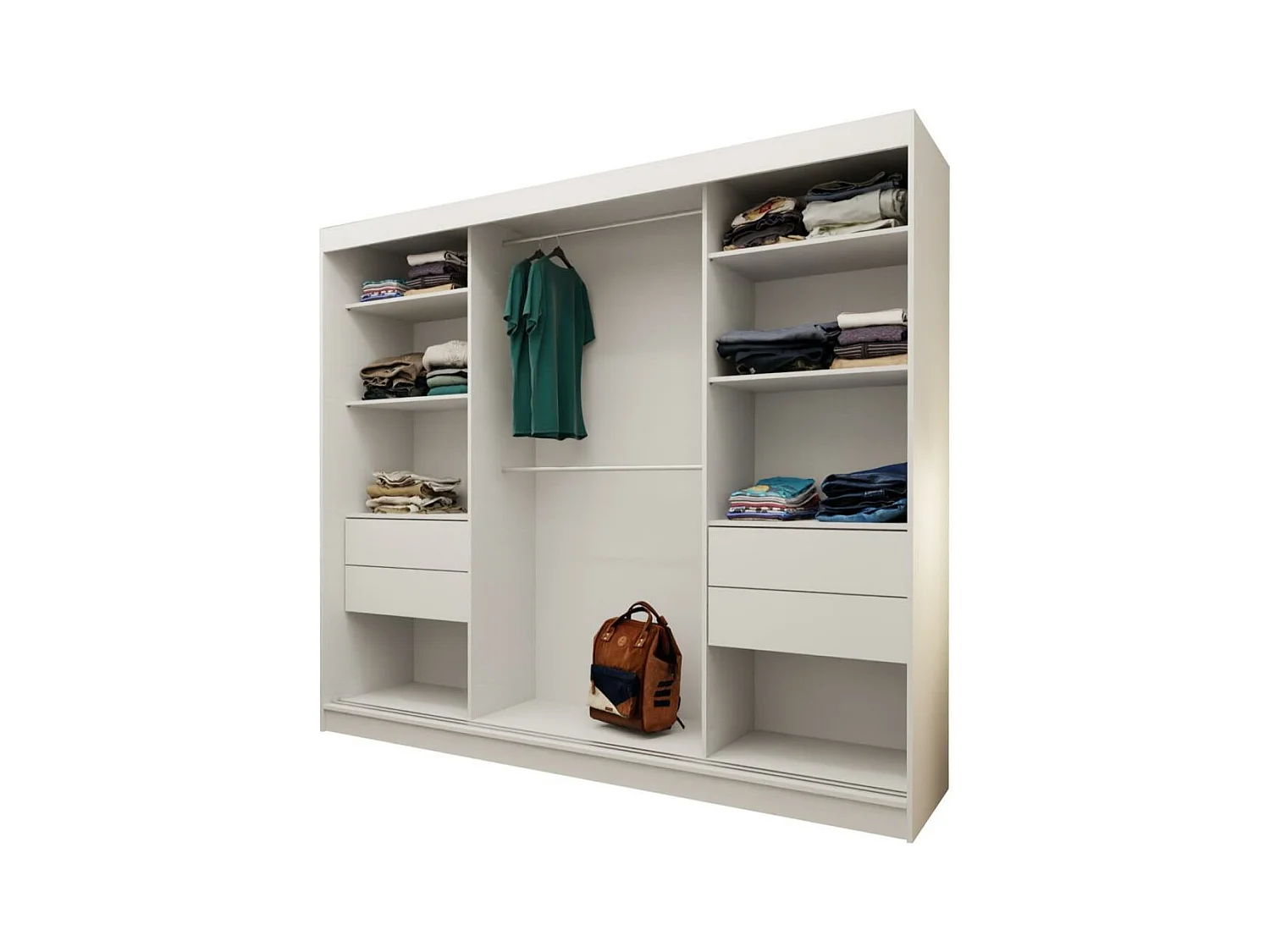 SCHWEBETÜRENSCHRANK Viva 240/216/61 weiß mit Spiegel und Schubladen