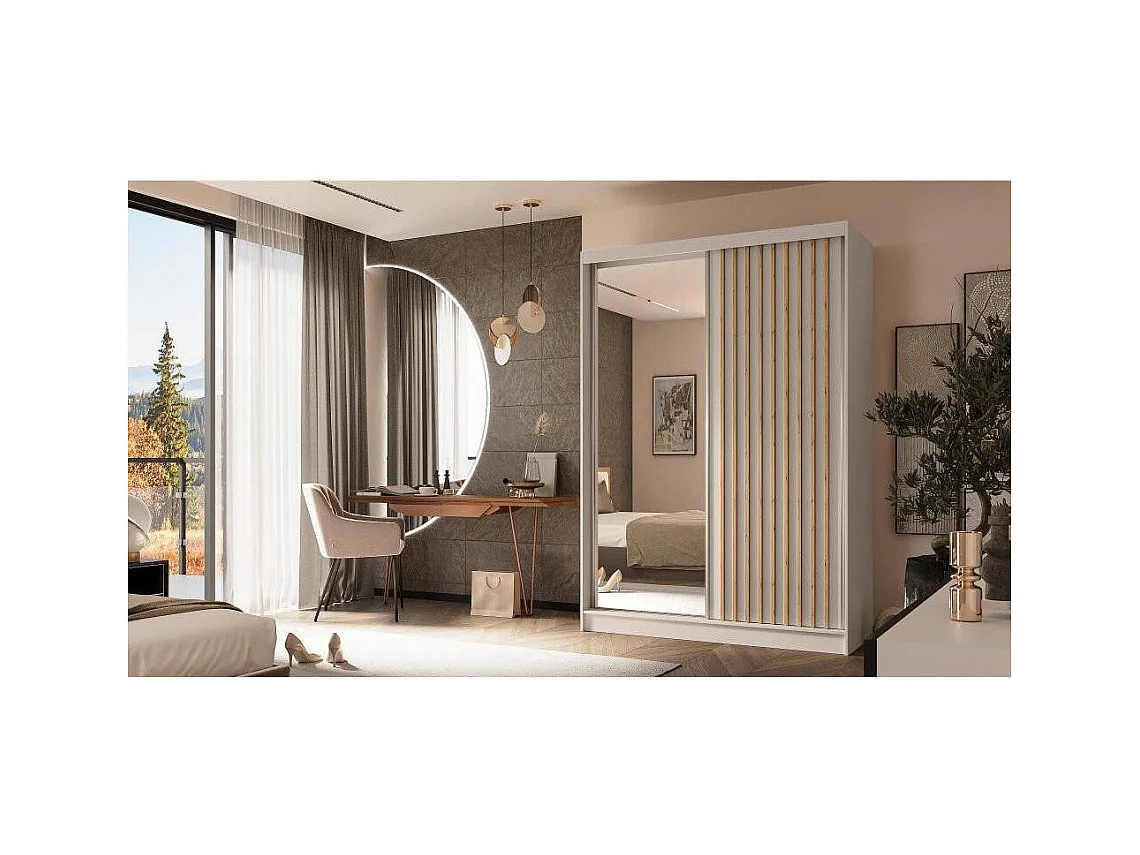 ARMOIRE A PORTES FERMÉES Helix 120/216/61 cachemire+chêne Artisan avec inserts à tiroirs