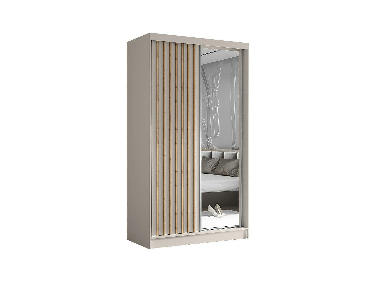 ARMOIRE A PORTES FERMÉES Helix 120/216/61 cachemire+chêne Artisan avec inserts à tiroirs