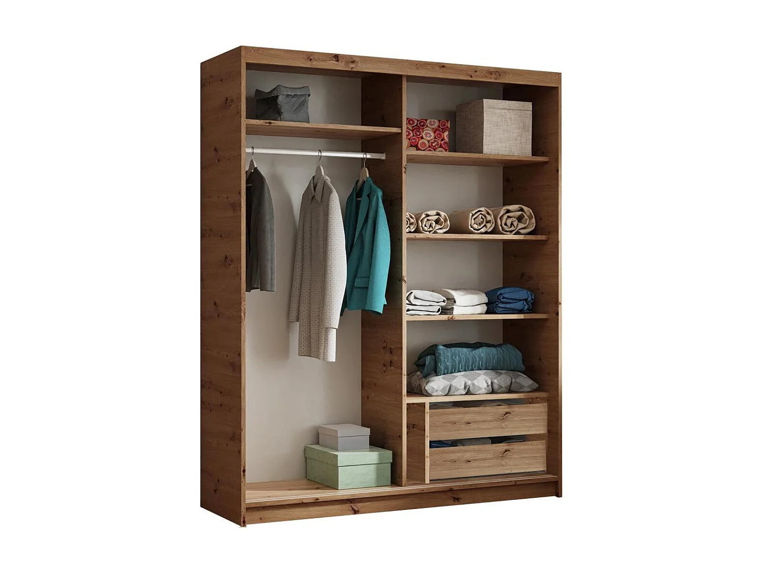 ARMOIRE A PORTES FERMÉES Hela 120/205/60 2 portes chêne Artisan/noir avec tiroirs