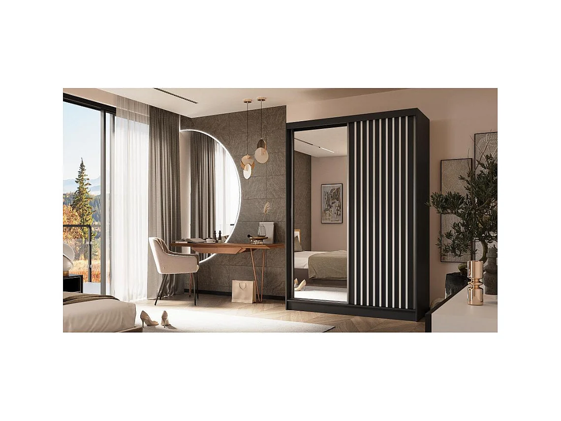 ARMOIRE A PORTES FERMÉES Helix 150/216/61 noir+blanc avec inserts de tiroirs