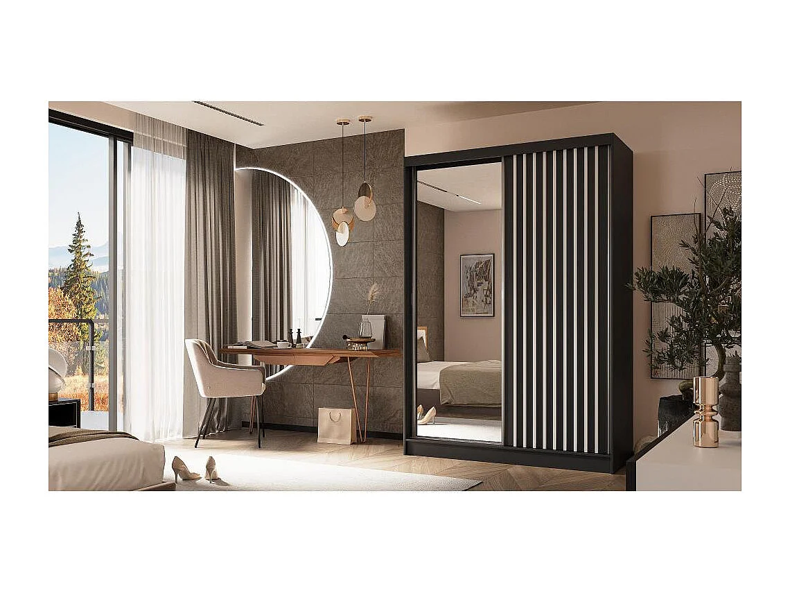 ARMOIRE A PORTES FERMÉES Helix 150/216/61 noir+blanc avec inserts de tiroirs