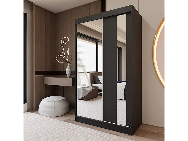 ARMOIRE A PORTES FERMÉES Gaja 120/216/61 noir avec miroir et inserts de tiroirs