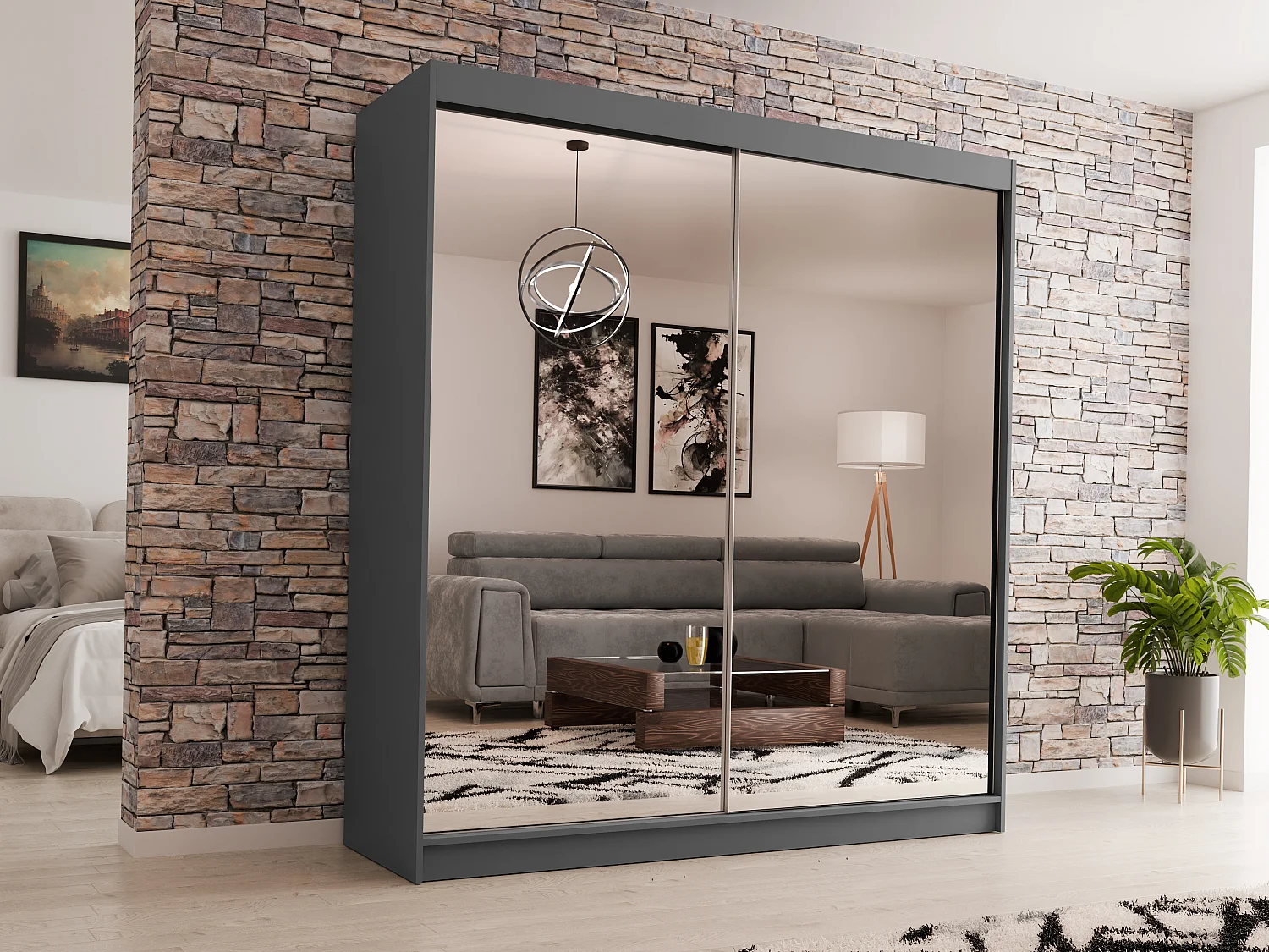 ARMOIRE À PORTES FERMÉES Debra 200/216/61 graphite avec miroir