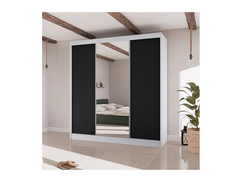 SCHWEBETÜRENSCHRANK Ramos II 200/61/215 eiche weiß+schwarz