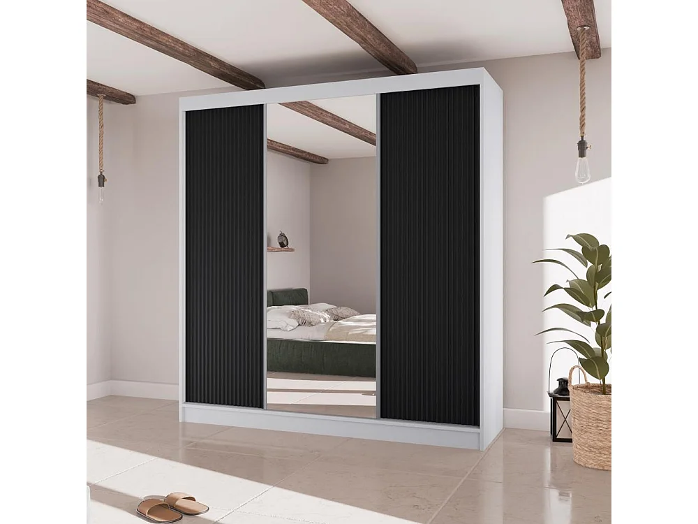 SCHWEBETÜRENSCHRANK Ramos II 200/61/215 eiche weiß+schwarz