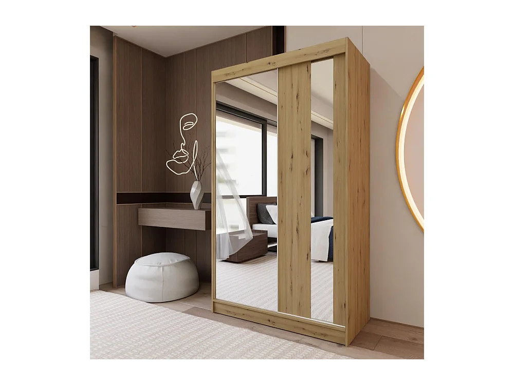 ARMOIRE A PORTES FERMÉES Gaja 120/216/61 chêne Artisan avec miroir et tiroirs