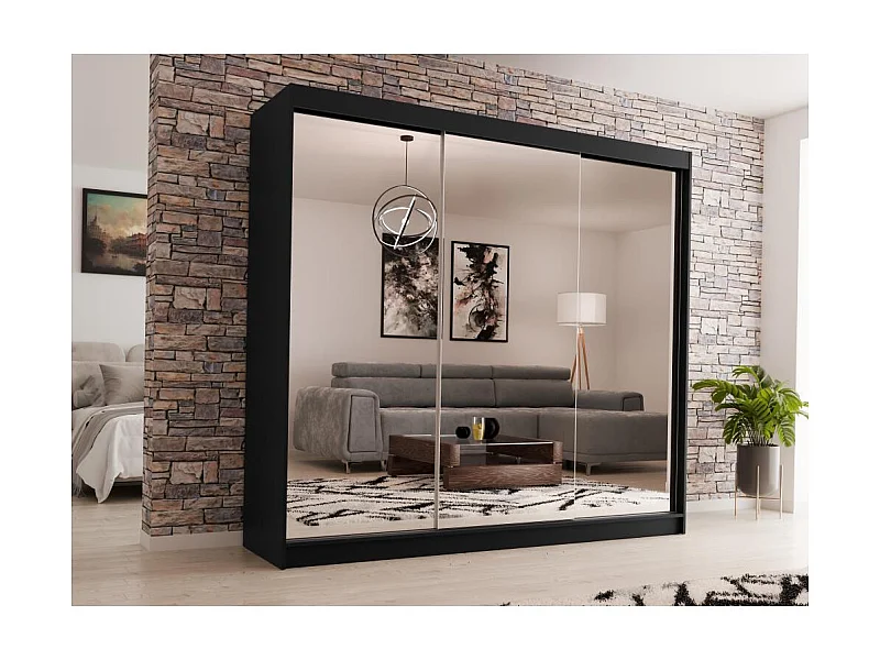 ARMOIRE À PORTES FERMÉES Debra 240/216/61 noir avec miroir et tiroirs