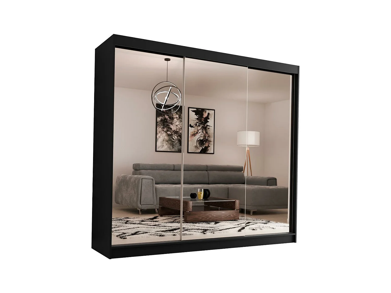 ARMOIRE À PORTES FERMÉES Debra 240/216/61 noir avec miroir et tiroirs