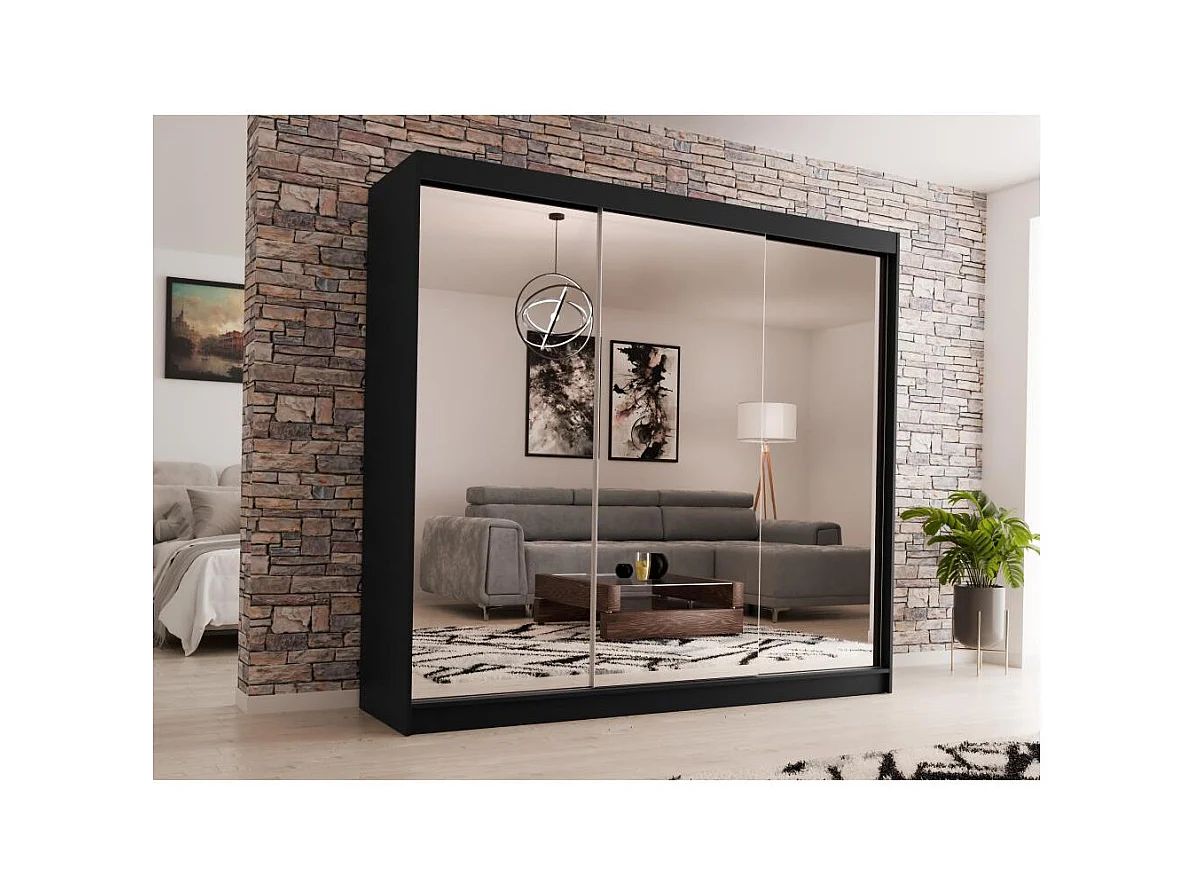 SCHWEBETÜRENSCHRANK Debra 240/216/61 schwarz mit Spiegel und Schubladen