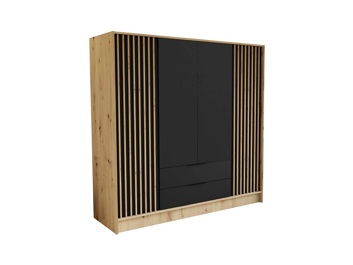 ARMOIRE A PORTES TOURNANTES Nero 200/51/200 cm avec lamelles chêne artisan+noir