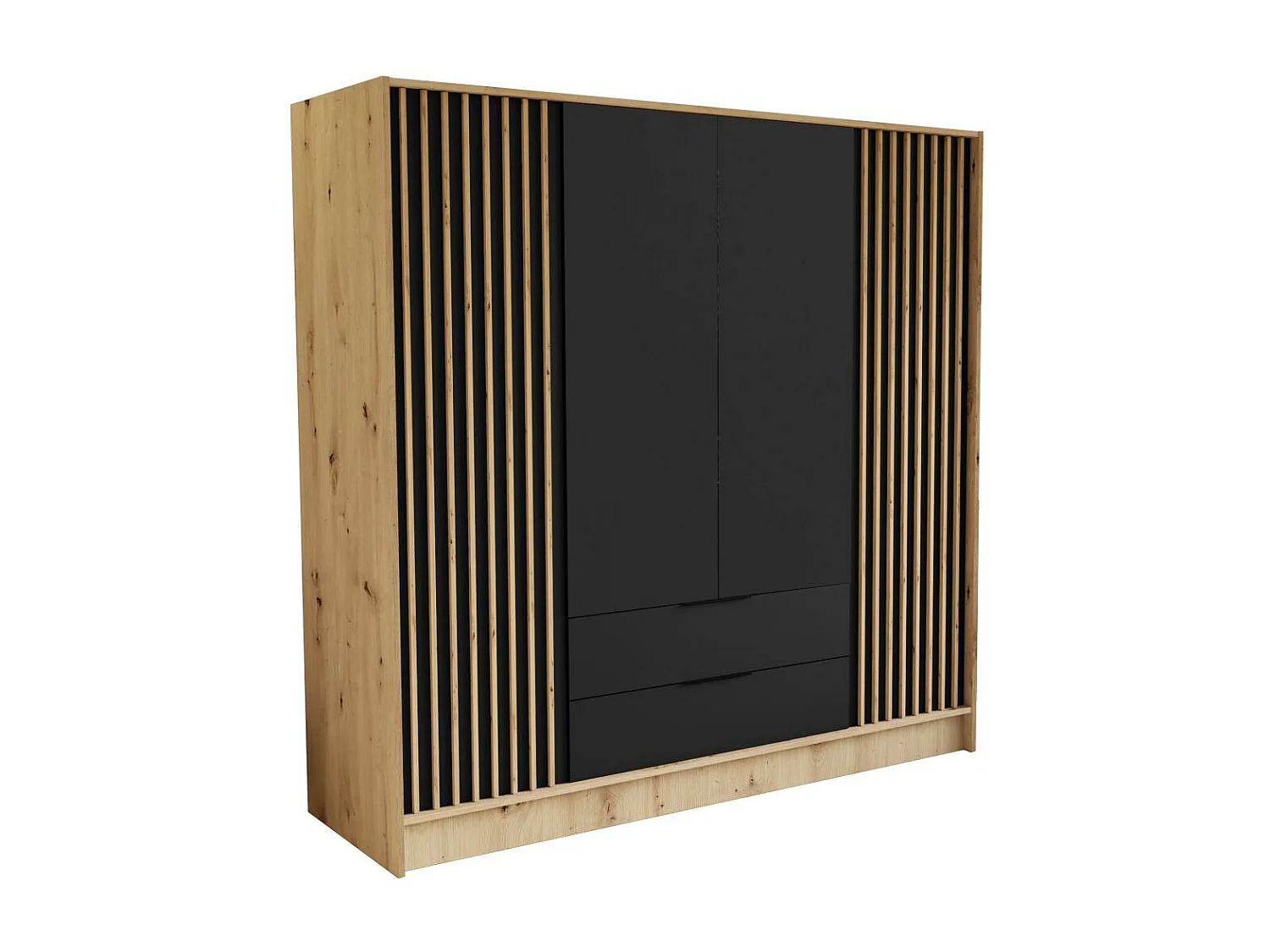 ARMOIRE A PORTES TOURNANTES Nero 200/51/200 cm avec lamelles chêne artisan+noir