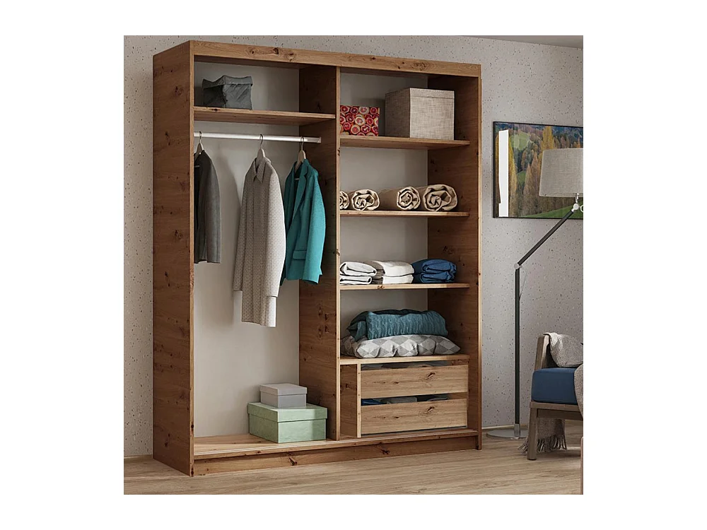 ARMOIRE A PORTES FERMÉES Hela 100/205/60 2 portes chêne Artisan/blanc avec tiroirs